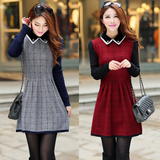 秋冬新款针织毛衣裙女装时尚韩版中长款打底衫修身羊毛衫假两件