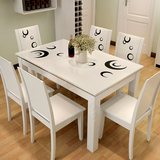 大理石餐桌/现代简约实木餐桌椅组合/黑白色烤漆长方形餐桌1桌4椅