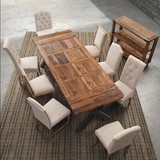 欧式复古餐桌长方形实木餐桌椅组合铁艺实木会议桌酒吧桌椅办公桌