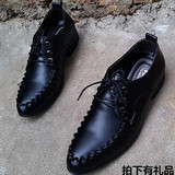 夏季透气休闲鞋男鞋商务尖头皮鞋英伦韩版时尚潮流增高工作鞋黑色