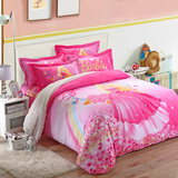 全棉3d儿童卡通粉色芭比娃娃公主三四件套纯棉床单床笠款床上用品
