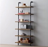美式铁艺水管实木书桌书架 墙上置物架 创意落地书柜 搁物架隔板