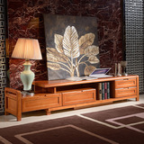 家瑞橡木实木家具可伸缩储物地柜背景小户型客厅中式简约电视柜