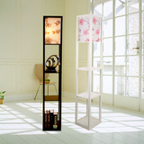 现代简约中式木艺落地灯 客厅卧室书房台灯立式创意置物架落地灯