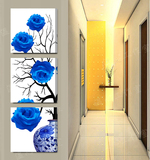 现代装饰画客厅三联墙画卧室无框挂画楼梯走道壁画玄关竖版蓝玫瑰
