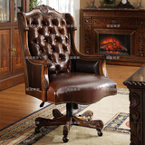 美式实木休闲椅 沙发椅 欧式真皮转椅 书椅 实木真皮休闲椅 转椅