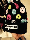 HM H&M香港深圳专柜正品代购女装彩色甜甜圈针织卷边帽保暖帽黑帽