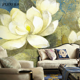 蕊西淡彩木兰手绘墙纸 个性素色客厅背景墙壁纸 抽象艺术大型壁画