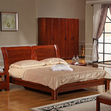 现代中式实木床1.5米1.8米双人床水曲柳高箱储物床婚庆大床板栗色