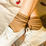 春夏纯棉日系糖果色纯色堆堆袜森系复古中筒女袜韩国学生短靴袜子