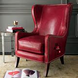 美式真皮老虎椅欧式单人沙发椅书房卧室客厅沙发新古典皮艺沙发椅