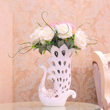 欧式陶瓷大花瓶器白色插花装饰礼品生日结婚礼物客厅婚房孔雀摆件