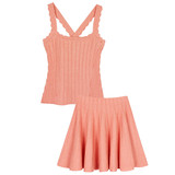 Lin同款后背交叉波浪边吊带背心百褶裙半身裙橘粉色短裙套装夏