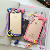 可爱美少女战士边框iphone6s手机壳6plus硅胶套露娜猫苹果6S挂绳