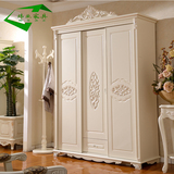 欧式三门推拉门衣柜美式白色烤漆移门衣橱滑门组装储物柜