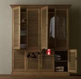 美国RH原单 法式乡村复古实木家具四门百叶分体衣柜 美式橡木柜