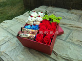 情人节北京国贸花店鲜花速递红玫瑰花盒巧克力礼盒生日礼物