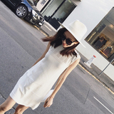 【天天特价】女装潮小清新性感镂空中裙子夏季白色背心直筒连衣裙