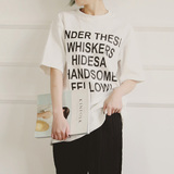 2016春夏新款韩版个性字母短袖T恤女加厚全棉磨毛宽松中长款T潮