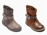 英国NEXT童鞋代购 女童灰色巧克力色带扣侧拉链真皮鞋靴低筒靴子