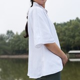 本朴原创中国风大码女装纯色短袖上衣七分袖薄款修身外套棉麻外衣