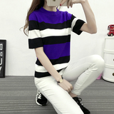 女T恤2016夏季新款韩版针织衫半高圆领短袖打底衫修身上衣打底衫