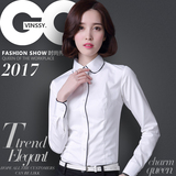 韩版圆领夏季长袖白色衬衫衬衣职业女装娃娃领OL修身新款正装工装