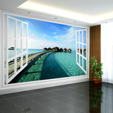 美阁大型3d定制壁画客厅沙发立体电视背景墙纸壁画窗户海景风景