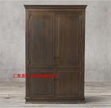 美式乡村实木做旧衣柜 法式 欧式实木复古储物柜双开门卧室收纳柜