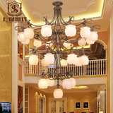 欧式云石餐厅吊灯全铜客厅卧室灯饰美式复式楼酒店别墅三层大吊灯