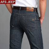 AFS JEEP春秋 黑灰色牛仔裤男 直筒宽松薄款 中年高腰弹力男裤