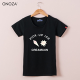 ONOZA2016春夏季修身黑色T恤女 雪糕字母印花学生棉短袖体恤1050