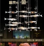 现代艺术装饰玻璃飞鱼吊灯工程别墅会所灯创意个性餐厅LED鱼群灯