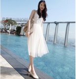 韩国代购夏季2016新款女装网纱拼接连衣裙气质背心双层蕾丝打底裙