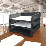 日本进口办公桌面文件夹收纳盒多层组合叠加塑料资料A4纸整理篮架