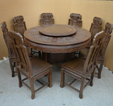 红木家具鸡翅木圆桌圆餐桌花梨木圆桌9件套1.58米实木餐桌椅组合