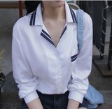 2016夏韩国正品代购女装 直邮 甜美气质淑女翻领百搭长袖衬衫 BA