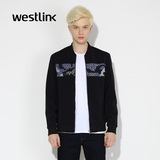 Westlink/西遇2016春季新款 迷彩图案拼贴夹克棒球衫休闲男外套