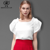 韩版短袖雪纺衫夏季大码女装修身显瘦女士衬衫白色宽松中长款上衣