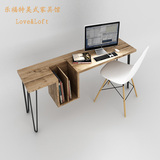 美式乡村书桌创意电脑桌实木办公桌简约写字台复古做旧铁艺书桌
