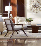 出口简约现代美式布艺沙发实木单人椅北欧进口白色棉麻植绒沙发椅