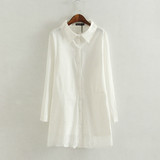 外贸大码女装春季新品韩版胖mm白色基本衬衫中长款长袖打底衬衣女