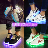 新款春夏季男女七彩发光鞋LED荧光鞋USB充电情侣闪光鞋韩版夜光鞋
