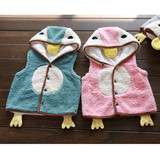 【日本】儿童装男女童彩色羔绒马夹企鹅造型连帽宝宝马甲粉色保暖