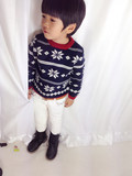 韩版童装冬装新款男童儿童加厚保暖雪花双层针织衫毛衣线衣套头衫