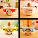 小黄人陶瓷泡面碗大号拉面汤碗家用日式带盖创意KT叮当猫哆啦A梦