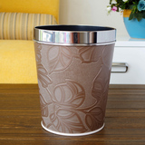 大号皮革创意垃圾桶无盖不锈钢压圈家用卫生间卧室客厅厨房办公室
