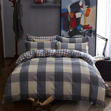 北欧简约格子纯棉床上用品1.8m四件套全棉韩式条纹纯色床单被套