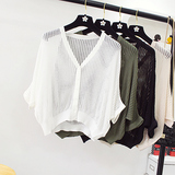 2016夏季新款韩版V领镂空罩衫宽松显瘦蝙蝠袖针织开衫薄款防晒衣
