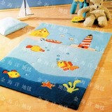 地中海风格蓝色调卡通儿童地毯单人床床边地毯卧室茶几地毯地垫